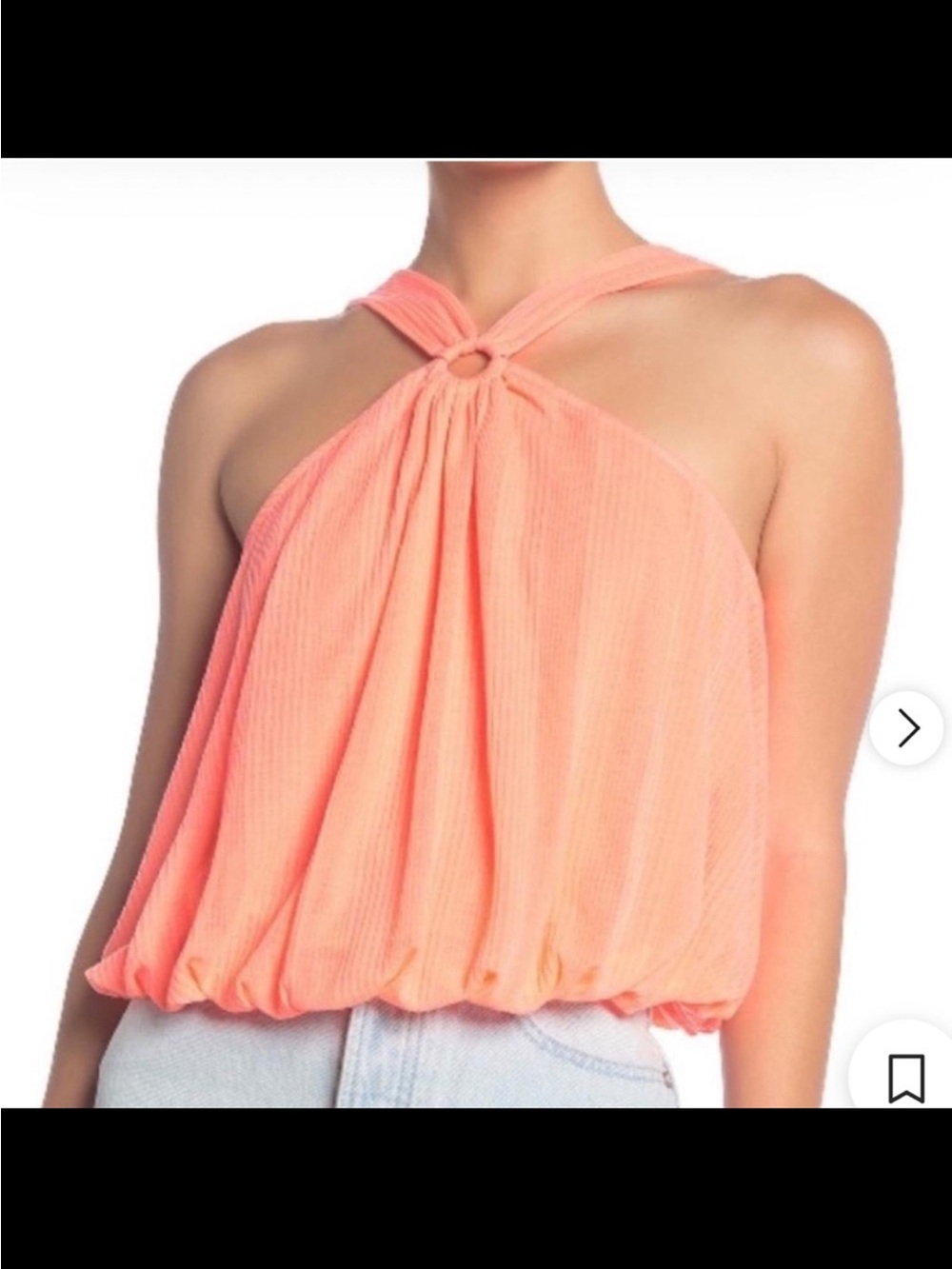 Free People Just A Fling Coral Electric Halter Ring Ribbed Bubble Tank Top Sz L